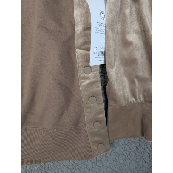 NWT ATHLETA Retroplush Velvet Crewneck Sweatshirt Side Snaps Brown Size Small - Picture 2 of 16